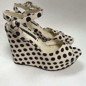 Alice & Olivia polka dot wedge ankle strap shoes